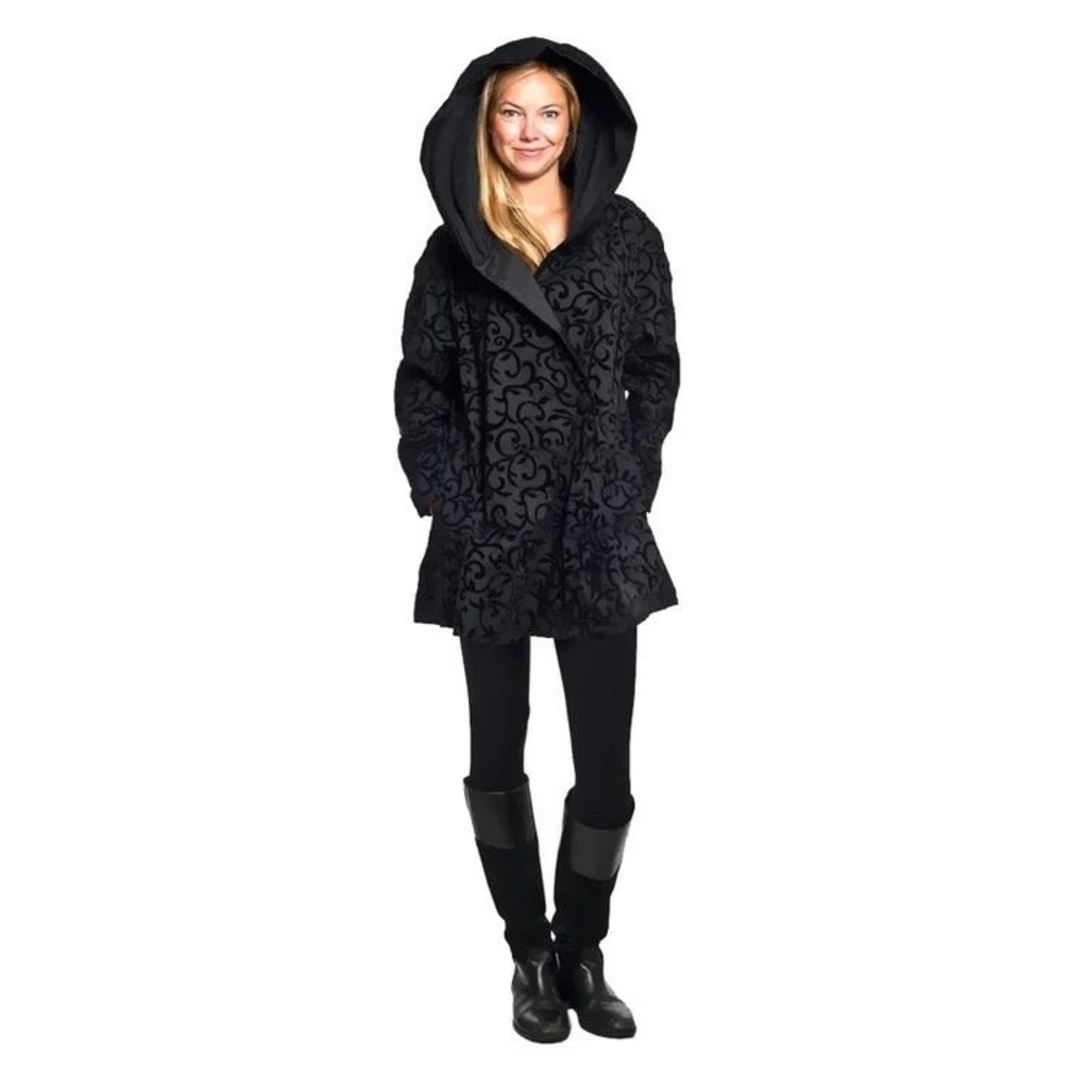 Mycra Pac NOW Donatella Black Scroll Raincoat Reversible Hooded Jacket 0 P Small